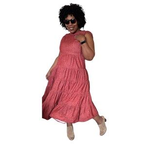 DOEN Raven Dress Burgundy California Wildflower Midi Tiered Ruffle